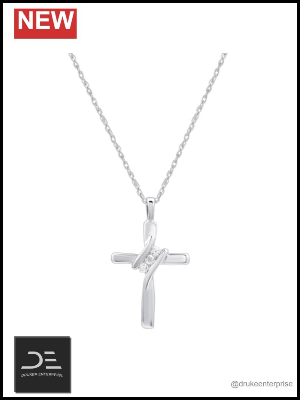 Natural Diamond Cross Pendant 10K White Gold Necklace